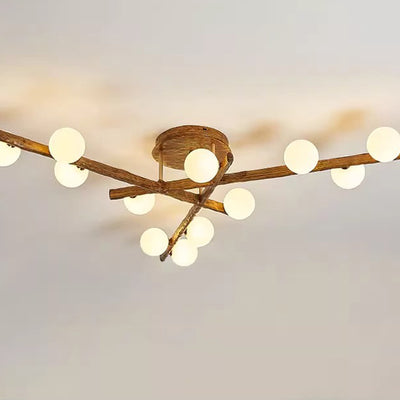 Traditional Farmhouse Acrylic Metal & Resin Branch Frosted Ball 3/6/9/12/15-Light Semi-Flush Mount Ceiling Light For Living Room & Bedroom