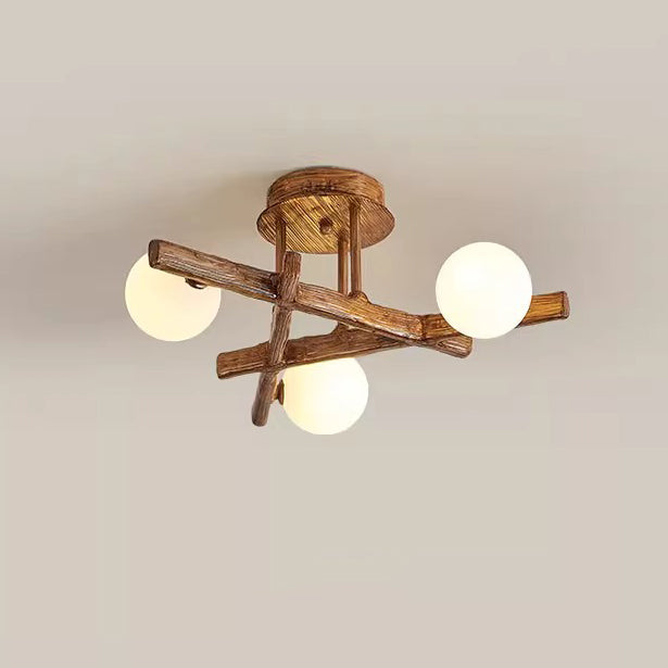 Traditional Farmhouse Acrylic Metal & Resin Branch Frosted Ball 3/6/9/12/15-Light Semi-Flush Mount Ceiling Light For Living Room & Bedroom