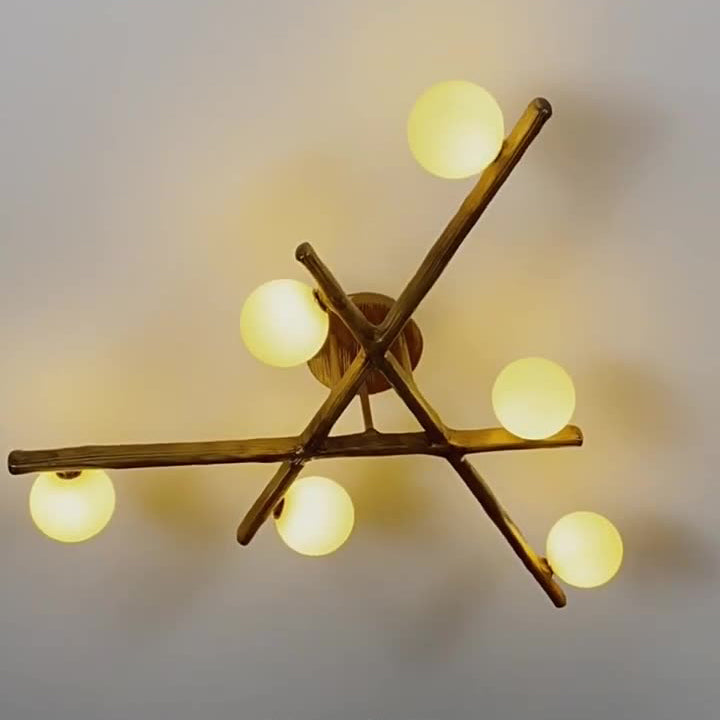 Traditional Farmhouse Acrylic Metal & Resin Branch Frosted Ball 3/6/9/12/15-Light Semi-Flush Mount Ceiling Light For Living Room & Bedroom