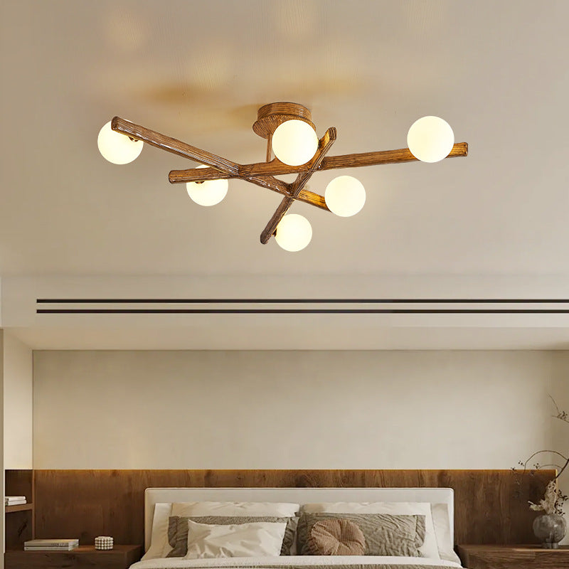 Traditional Farmhouse Acrylic Metal & Resin Branch Frosted Ball 3/6/9/12/15-Light Semi-Flush Mount Ceiling Light For Living Room & Bedroom