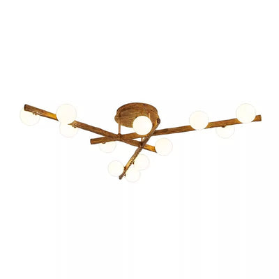 Traditional Farmhouse Acrylic Metal & Resin Branch Frosted Ball 3/6/9/12/15-Light Semi-Flush Mount Ceiling Light For Living Room & Bedroom