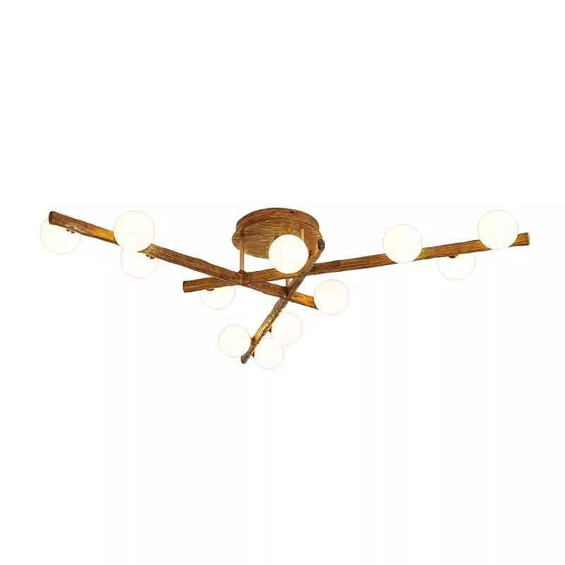 Traditional Farmhouse Acrylic Metal & Resin Branch Frosted Ball 3/6/9/12/15-Light Semi-Flush Mount Ceiling Light For Living Room & Bedroom