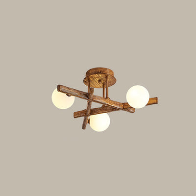 Traditional Farmhouse Acrylic Metal & Resin Branch Frosted Ball 3/6/9/12/15-Light Semi-Flush Mount Ceiling Light For Living Room & Bedroom