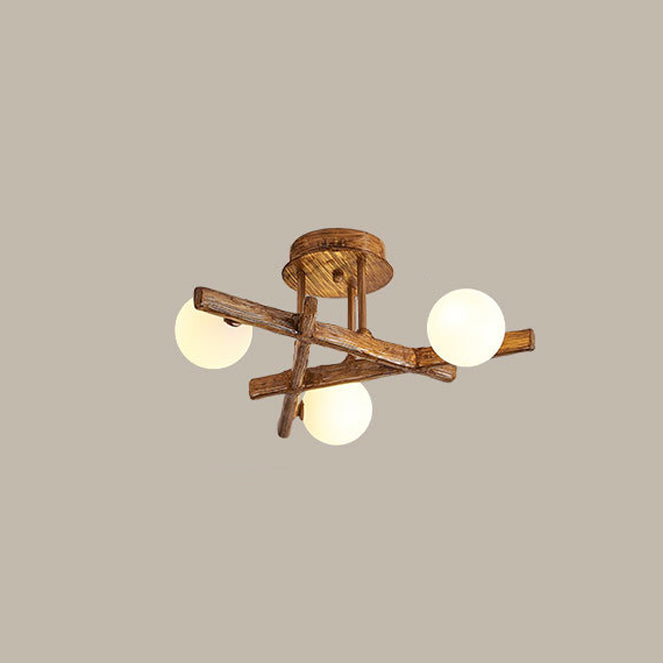 Traditional Farmhouse Acrylic Metal & Resin Branch Frosted Ball 3/6/9/12/15-Light Semi-Flush Mount Ceiling Light For Living Room & Bedroom