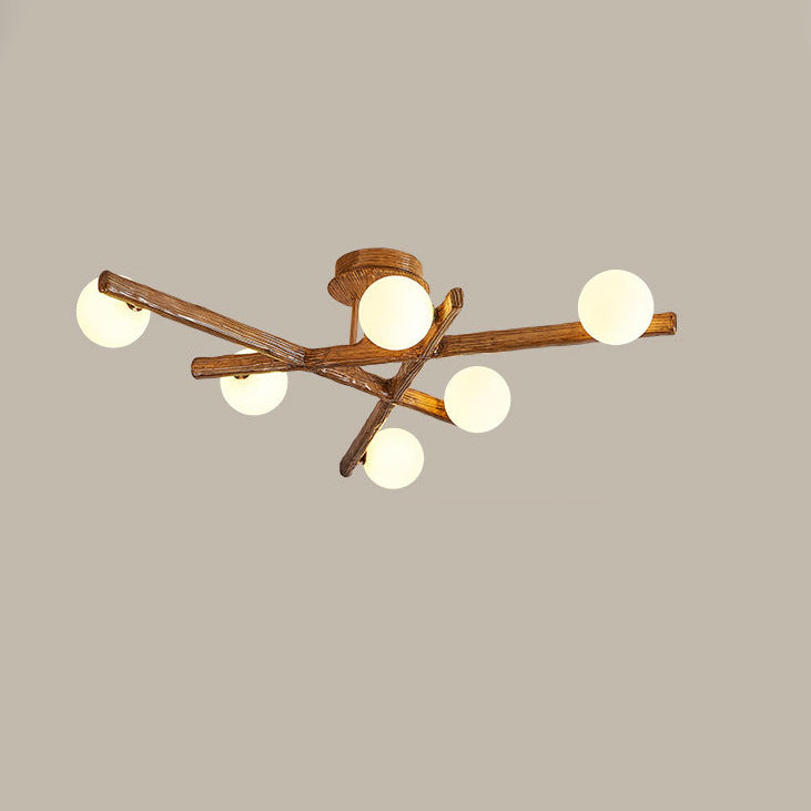 Traditional Farmhouse Acrylic Metal & Resin Branch Frosted Ball 3/6/9/12/15-Light Semi-Flush Mount Ceiling Light For Living Room & Bedroom