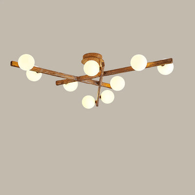 Traditional Farmhouse Acrylic Metal & Resin Branch Frosted Ball 3/6/9/12/15-Light Semi-Flush Mount Ceiling Light For Living Room & Bedroom
