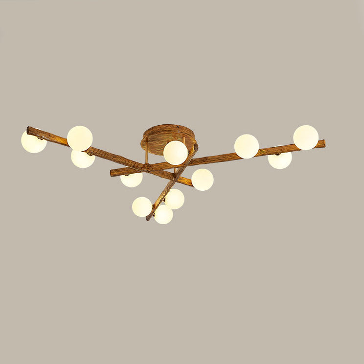 Traditional Farmhouse Acrylic Metal & Resin Branch Frosted Ball 3/6/9/12/15-Light Semi-Flush Mount Ceiling Light For Living Room & Bedroom