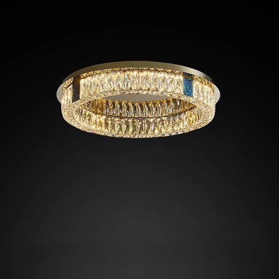 Modern Luxury Shell Stainless Steel & Crystal Round Multi-Layered LED Flush Mount Ceiling Light For Bedroom & Living Room