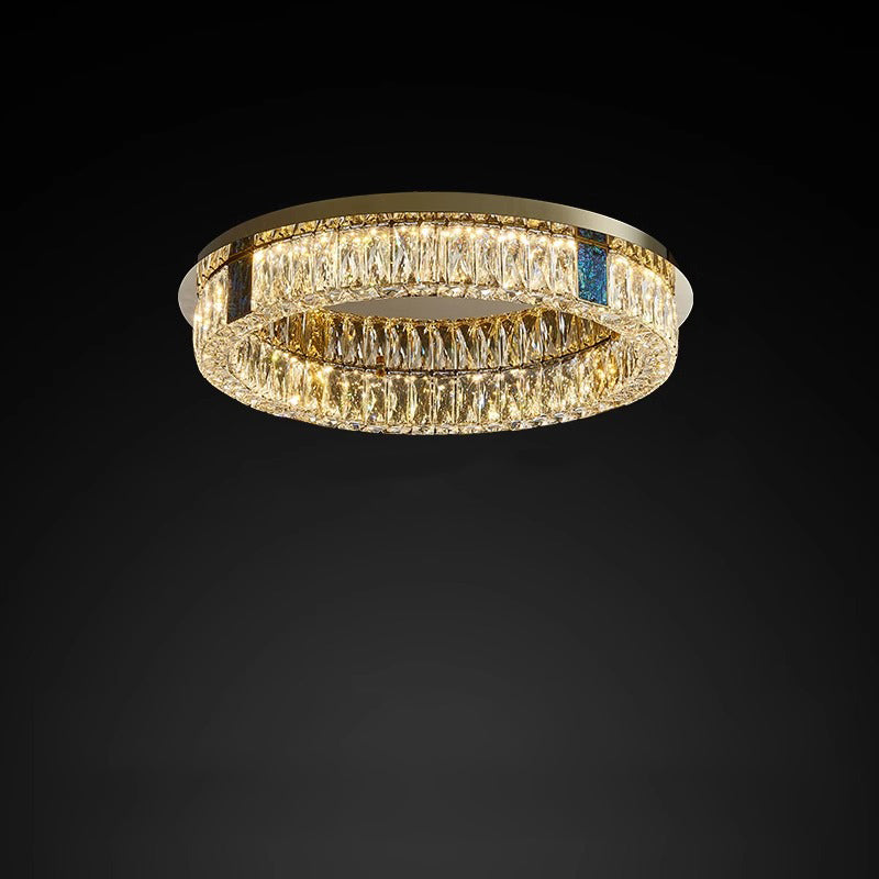Modern Luxury Shell Stainless Steel & Crystal Round Multi-Layered LED Flush Mount Ceiling Light For Bedroom & Living Room