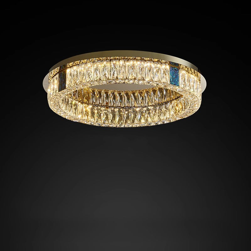 Modern Luxury Shell Stainless Steel & Crystal Round Multi-Layered LED Flush Mount Ceiling Light For Bedroom & Living Room