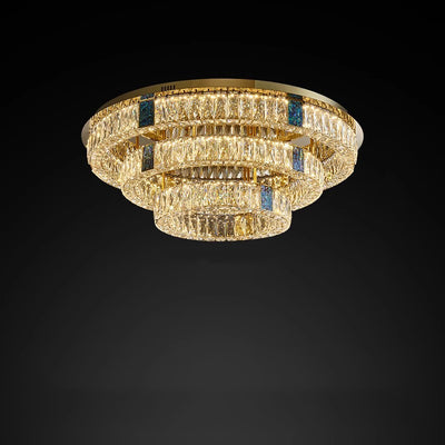 Modern Luxury Shell Stainless Steel & Crystal Round Multi-Layered LED Flush Mount Ceiling Light For Bedroom & Living Room