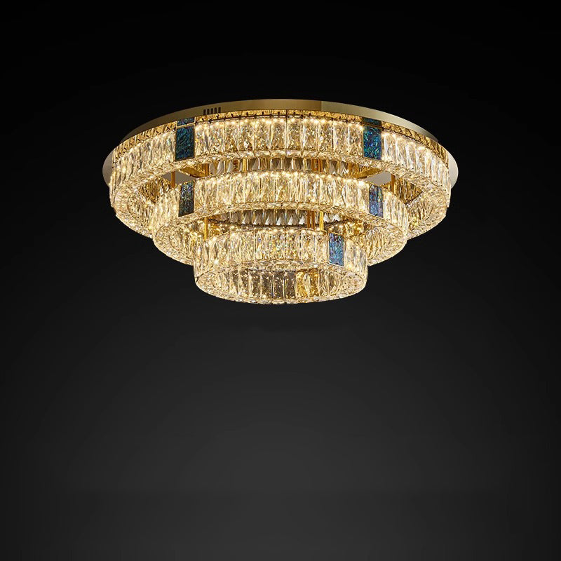 Modern Luxury Shell Stainless Steel & Crystal Round Multi-Layered LED Flush Mount Ceiling Light For Bedroom & Living Room
