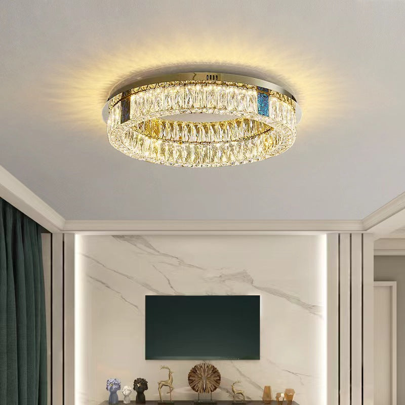 Luz de techo empotrada LED de lujo moderno con carcasa de acero inoxidable y cristal redondo de múltiples capas para dormitorio y sala de estar 