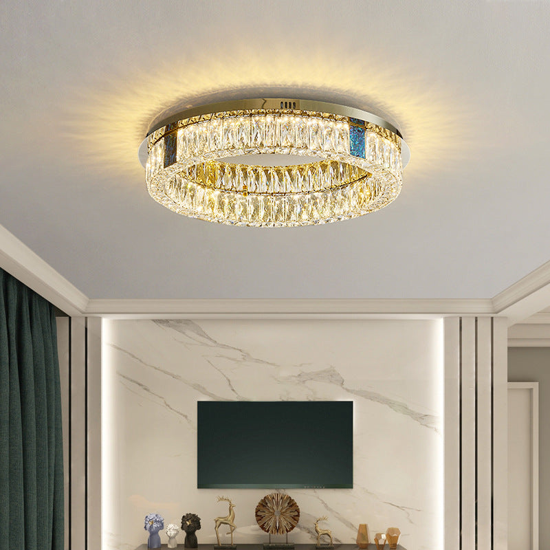 Luz de techo empotrada LED de lujo moderno con carcasa de acero inoxidable y cristal redondo de múltiples capas para dormitorio y sala de estar 