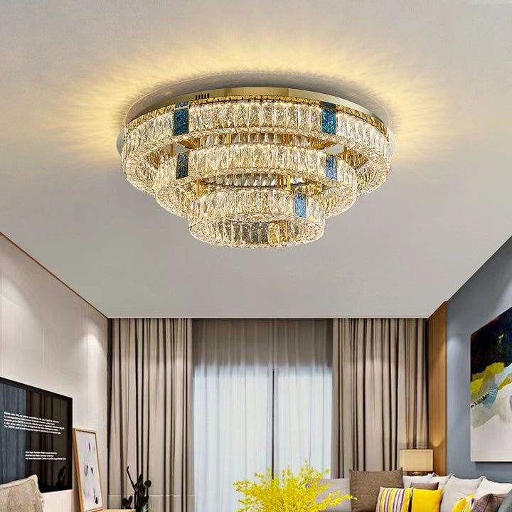 Luz de techo empotrada LED de lujo moderno con carcasa de acero inoxidable y cristal redondo de múltiples capas para dormitorio y sala de estar 