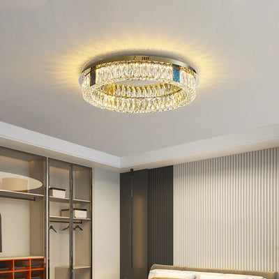 Modern Luxury Shell Stainless Steel & Crystal Round Multi-Layered LED Flush Mount Ceiling Light For Bedroom & Living Room