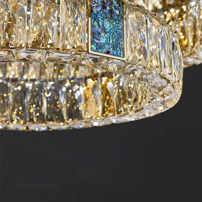 Modern Luxury Shell Stainless Steel & Crystal Round Multi-Layered LED Flush Mount Ceiling Light For Bedroom & Living Room