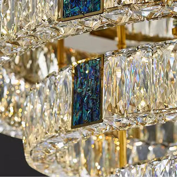 Modern Luxury Shell Stainless Steel & Crystal Round Multi-Layered LED Flush Mount Ceiling Light For Bedroom & Living Room