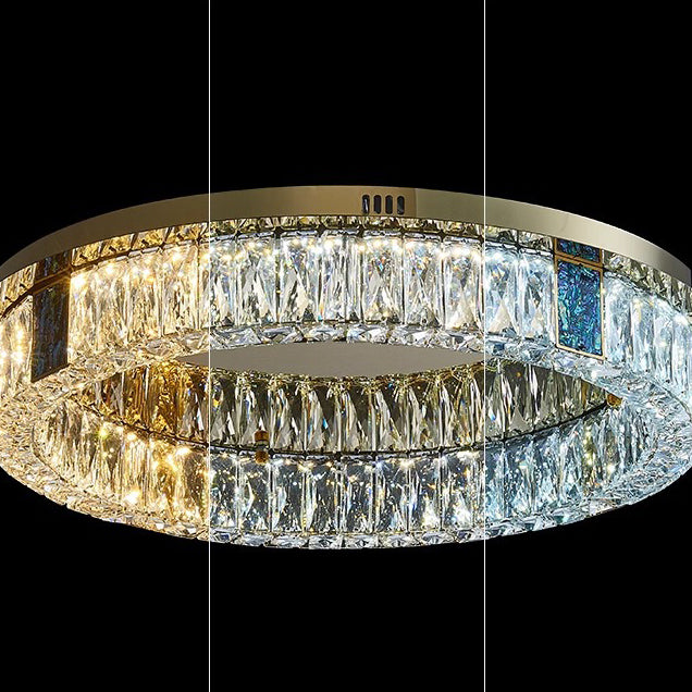 Modern Luxury Shell Stainless Steel & Crystal Round Multi-Layered LED Flush Mount Ceiling Light For Bedroom & Living Room
