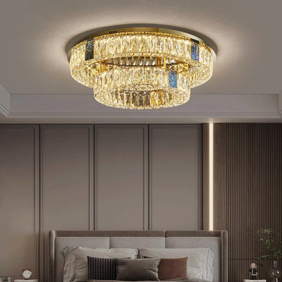 Modern Luxury Shell Stainless Steel & Crystal Round Multi-Layered LED Flush Mount Ceiling Light For Bedroom & Living Room