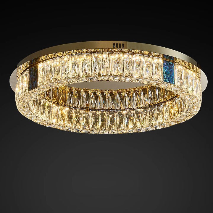 Modern Luxury Shell Stainless Steel & Crystal Round Multi-Layered LED Flush Mount Ceiling Light For Bedroom & Living Room