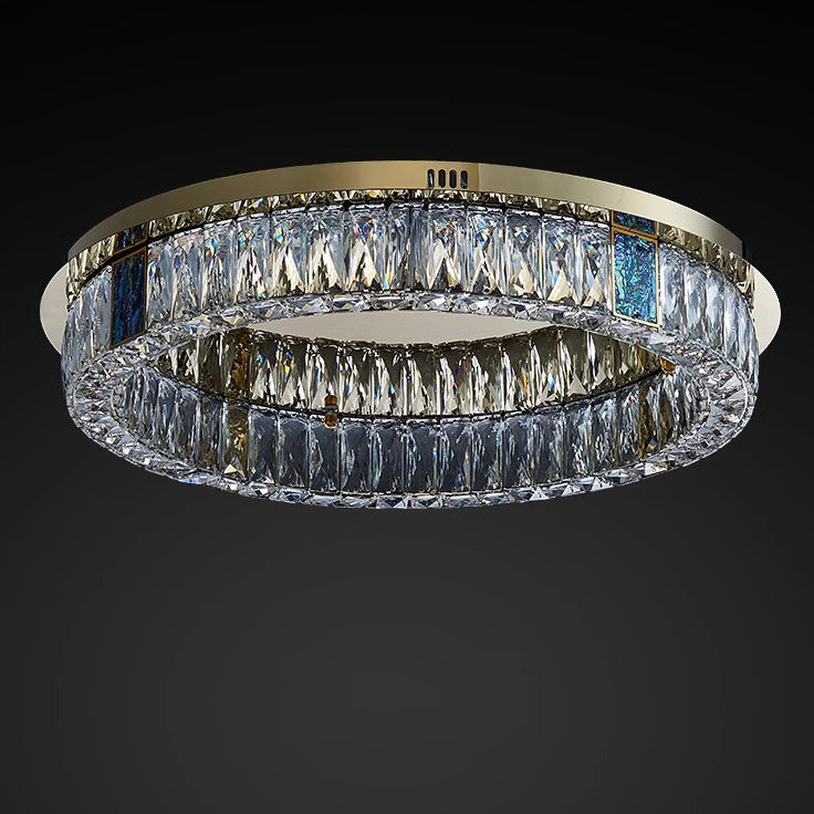 Modern Luxury Shell Stainless Steel & Crystal Round Multi-Layered LED Flush Mount Ceiling Light For Bedroom & Living Room