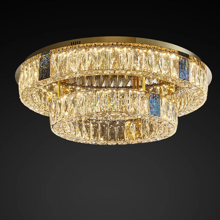 Modern Luxury Shell Stainless Steel & Crystal Round Multi-Layered LED Flush Mount Ceiling Light For Bedroom & Living Room