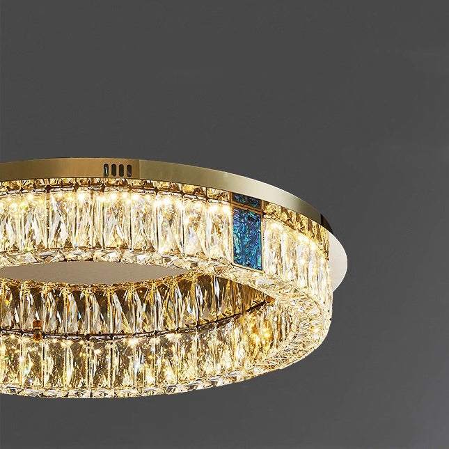 Modern Luxury Shell Stainless Steel & Crystal Round Multi-Layered LED Flush Mount Ceiling Light For Bedroom & Living Room
