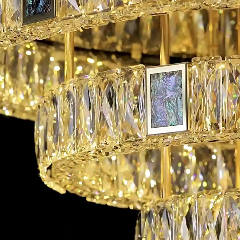 Modern Luxury Shell Stainless Steel & Crystal Round Multi-Layered LED Flush Mount Ceiling Light For Bedroom & Living Room