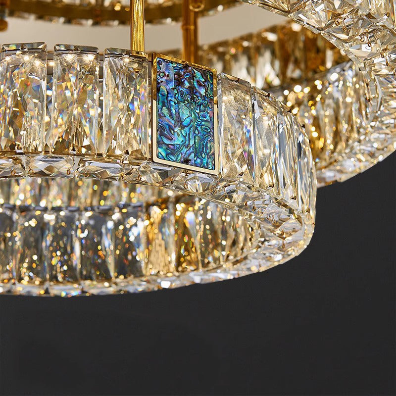 Modern Luxury Shell Stainless Steel & Crystal Round Multi-Layered LED Flush Mount Ceiling Light For Bedroom & Living Room
