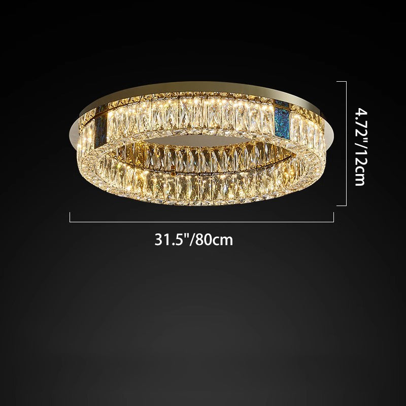 Modern Luxury Shell Stainless Steel & Crystal Round Multi-Layered LED Flush Mount Ceiling Light For Bedroom & Living Room
