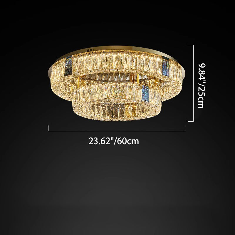 Modern Luxury Shell Stainless Steel & Crystal Round Multi-Layered LED Flush Mount Ceiling Light For Bedroom & Living Room