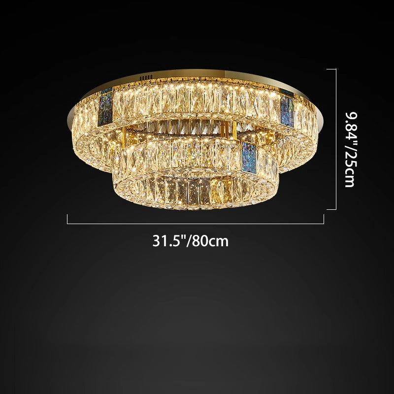 Modern Luxury Shell Stainless Steel & Crystal Round Multi-Layered LED Flush Mount Ceiling Light For Bedroom & Living Room