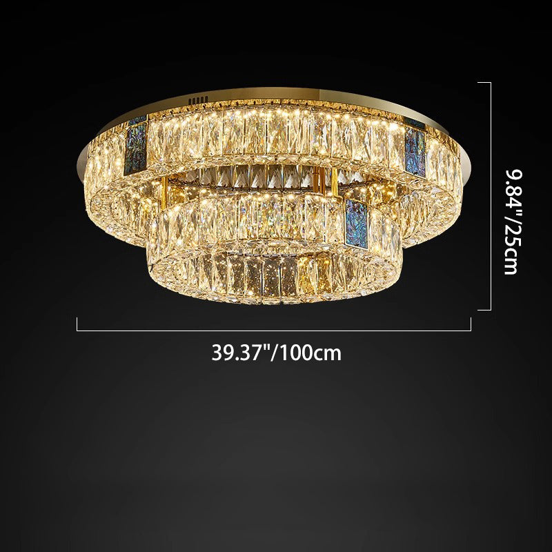 Modern Luxury Shell Stainless Steel & Crystal Round Multi-Layered LED Flush Mount Ceiling Light For Bedroom & Living Room