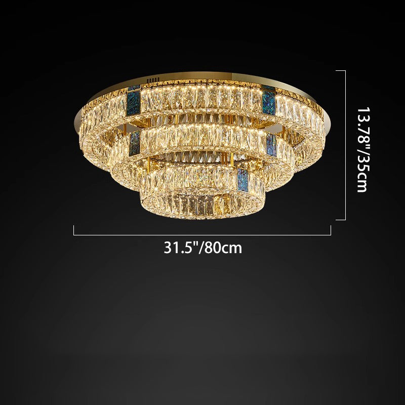 Modern Luxury Shell Stainless Steel & Crystal Round Multi-Layered LED Flush Mount Ceiling Light For Bedroom & Living Room