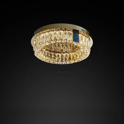 Modern Luxury Shell Stainless Steel & Crystal Round Multi-Layered LED Flush Mount Ceiling Light For Bedroom & Living Room
