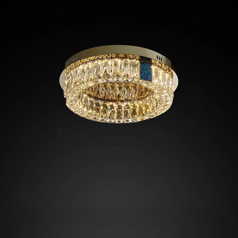 Modern Luxury Shell Stainless Steel & Crystal Round Multi-Layered LED Flush Mount Ceiling Light For Bedroom & Living Room