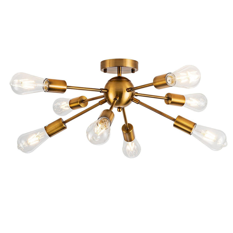 Contemporary Industrial Iron Branch Satellite 8-Light Semi-Flush Mount Ceiling Light For Living Room