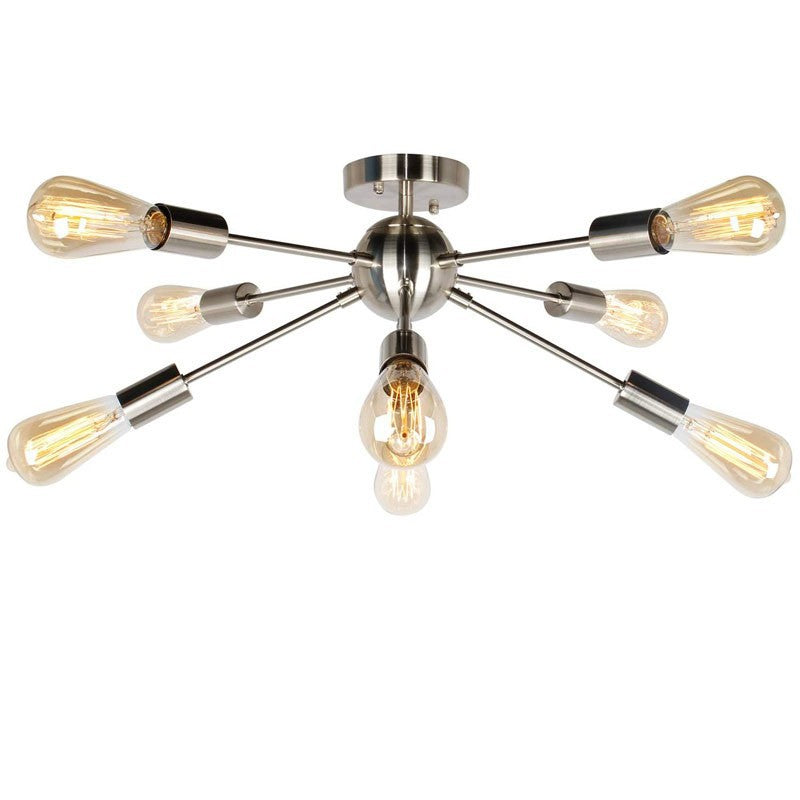Contemporary Industrial Iron Branch Satellite 8-Light Semi-Flush Mount Ceiling Light For Living Room
