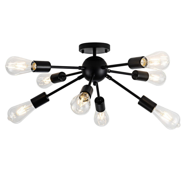 Zeitgenössische Industrielle Eisen Ast Satellit 8-Licht Semi-Flush Deckenleuchte Für Wohnzimmer 