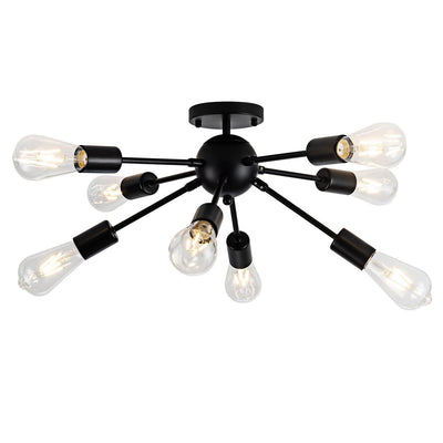 Contemporary Industrial Iron Branch Satellite 8-Light Semi-Flush Mount Ceiling Light For Living Room