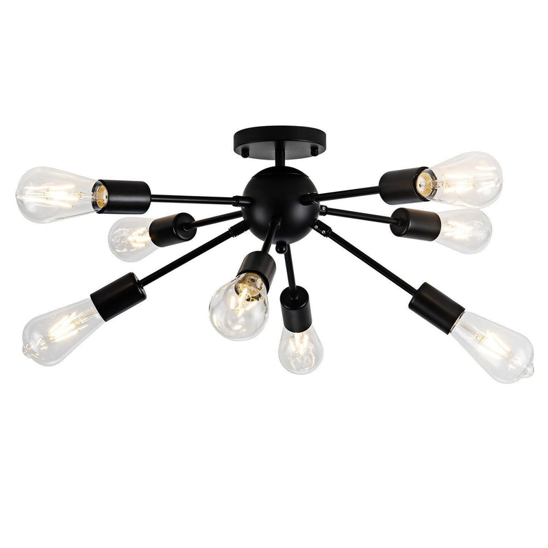 Contemporary Industrial Iron Branch Satellite 8-Light Semi-Flush Mount Ceiling Light For Living Room