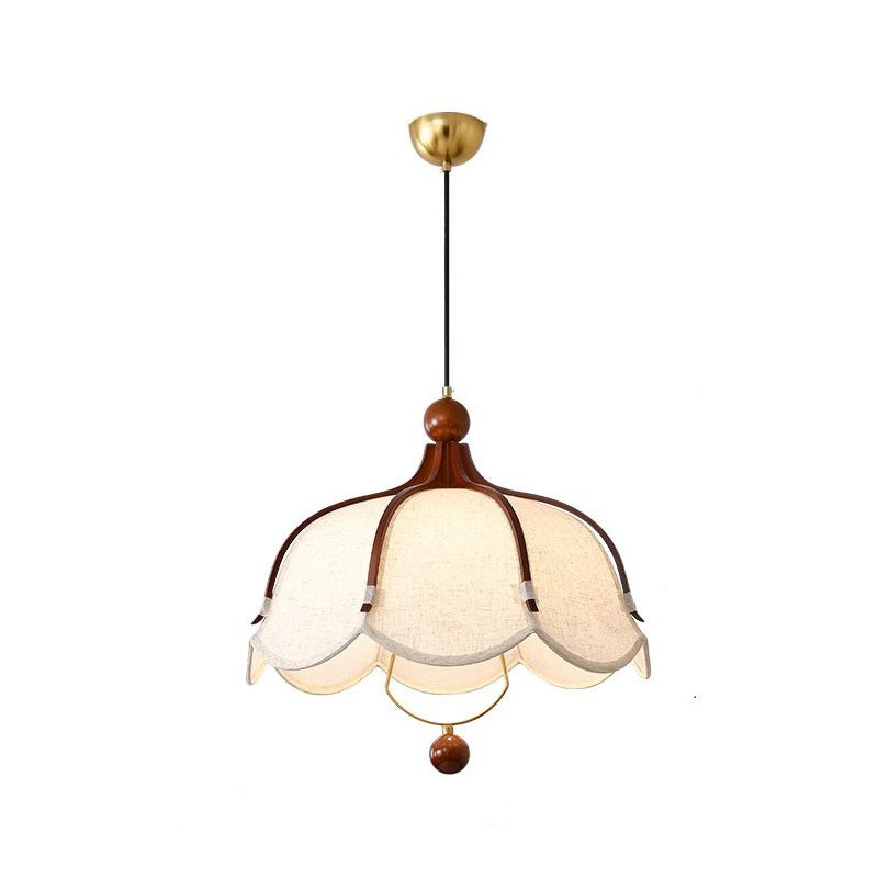 Traditional French Metal Linen & Wood Floral 1-Light Pendant Light For Dining Room