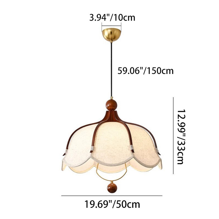 Traditional French Metal Linen &amp; Wood Floral 1-Light Pendant Light For Dining Room