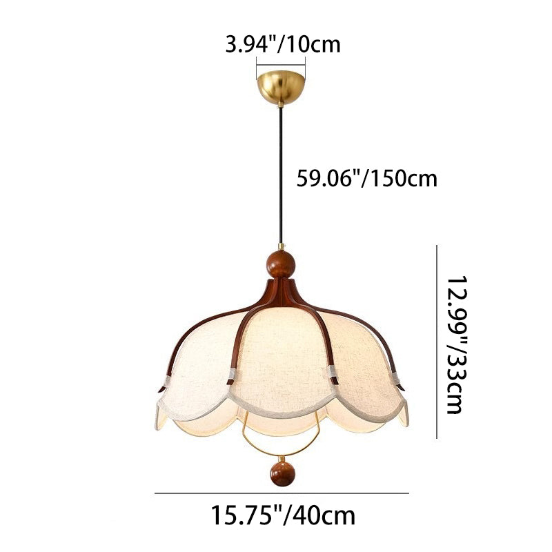 Traditional French Metal Linen & Wood Floral 1-Light Pendant Light For Dining Room