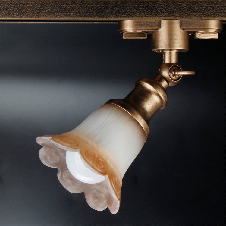 Traditional European Iron & Glass Floral 1-Light Semi-Flush Mount Ceiling Light Track Lighting For Living & Dining Room