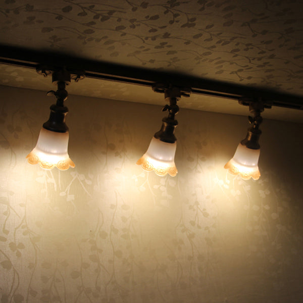 Traditional European Iron & Glass Floral 1-Light Semi-Flush Mount Ceiling Light Track Lighting For Living & Dining Room