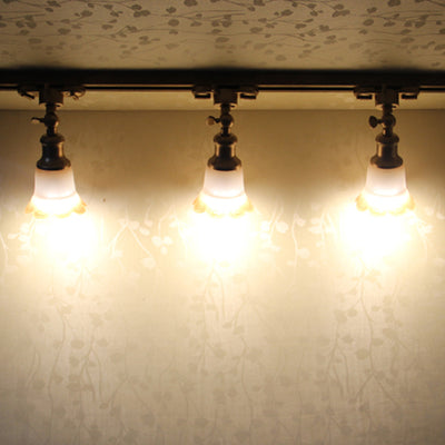 Traditional European Iron & Glass Floral 1-Light Semi-Flush Mount Ceiling Light Track Lighting For Living & Dining Room