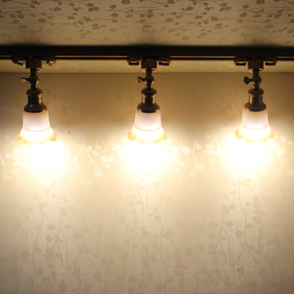 Traditional European Iron & Glass Floral 1-Light Semi-Flush Mount Ceiling Light Track Lighting For Living & Dining Room