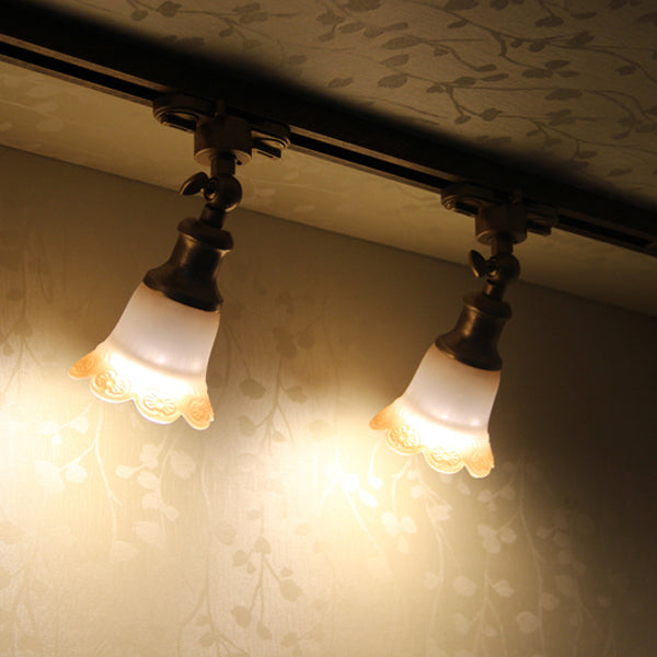 Traditional European Iron & Glass Floral 1-Light Semi-Flush Mount Ceiling Light Track Lighting For Living & Dining Room